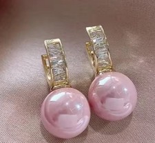 ROSE PERLEN OHRSTECKER 18kt VERGOLDET AAAZIRKONIA OHRRINGE GROSSE PERLE ELEGANT