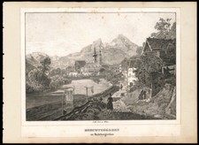 Berchtesgaden im Salzburgischen - grosse dekorative Lithographie um 1850