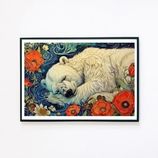 Schlafender Eisbär Botanische Blumen Illustration A5 Wohndeko Wandkunstdruck 