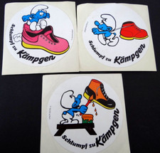 3 Stück Werbe-Aufkleber Schlumpf zu Kämpgen Schuhgeschäfte Smurfs 80er Jahre