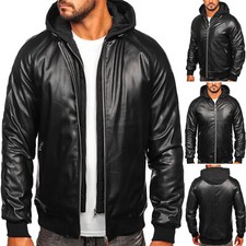 Kunstlederjacke Jacke Bikerjacke Sweatjacke Zip Kapuze Herren Casual BOLF Motiv