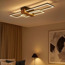 Deckenleuchte Designlampe Wohnzimmerleuchte LED schwarz Holzoptik opal L 80 cm