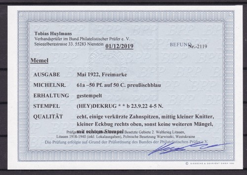 Memel 61a gestempelt - memel, mi