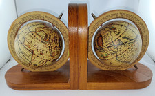 Alte Vintage Buchstützen Buchhalter braun  Holz Globus Weltkarte Handgefertigt