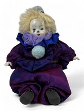 Porzellan Clown Puppe in lila Kostüm, 17 cm, nostalgisch, Sammler & Dekoration