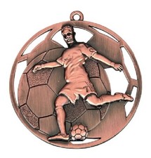 1 Fussball-Medallien 70 mm Durchmesser in Bronze mit Band ca. 80 cm lang