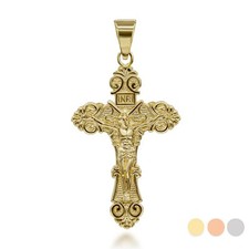 Gold Jesus Christus INRI Kreuz Kruzifix Filigran Anhänger Halskette S/M/L
