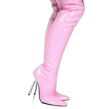 Kassiopeya Damen Lack Overknee High-Heels rosa pink Boots Stiefel Schuhe GoGo