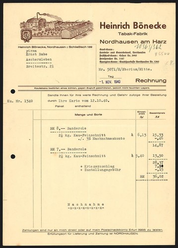Rechnung nordhausen harz - rechnung, am