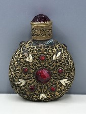 Rarität Kleines Glas Flakon mit Goldblech Bronze Montur Flasche Antik Alt