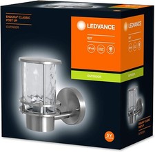 LEDVANCE Endura Wandleuchte, E27, Glas, rostfreier Stahl, IP44, Außenl., silber