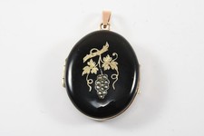 C26A29- Altes Medaillon Anhänger mit Gold 585 14kt Montierung Fassung Saatperlen