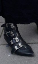 Pickers Pikes Winkelpickers, Gr.37 schwarz, Absatz 5cm, Totenkopfschnallen, 80er