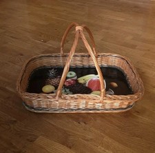 Großes altes Tablett Vintage 70er Stabil Weidengeflecht Tragegriff Korbgeflecht