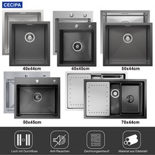 CECIPA® Edelstahl Einbauspüle Küchenspüle Spülbecken mit Ablaufgarnitur Spüle DE