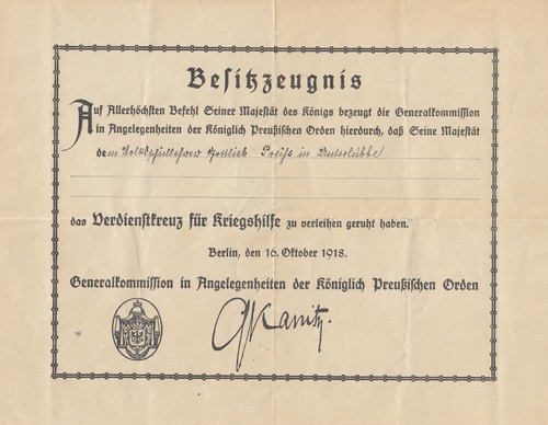 Preussen besitzzeugnis für - besitzzeugnis,