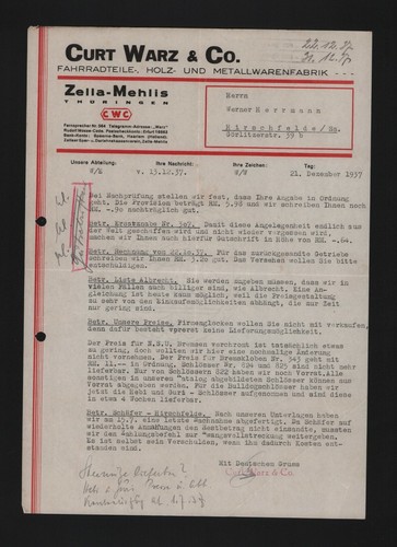 Zella mehlis brief - zella-mehlis,, 1937,