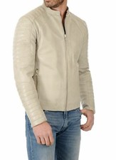 Neue Herren Creme Lederjacke