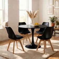 Essgruppe mit 4 Stühlen runder Esstisch klein Tisch Set Esszimmermöbel Schwarz