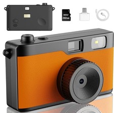 Retro digitalkamera orange mit - retro-digitalkamera,