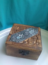 Kiste Schatz- Truhe Kästchen Holz Beschlag mit Elefanten Handarbeit Vintage