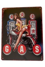 Blechschild "Gas" PinUp Biker
