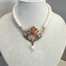 Korallenschmuck Collier Koralle Jugendstil Perlenkette Silber 925/- vergoldet