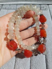 Wunderschöne Halskette aus echtem Mondstein, Karneol, Rauchquarz, 925 Verschluss