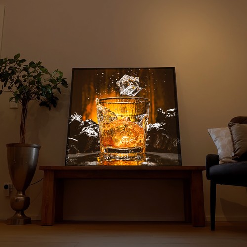 Led wandbild whisky - glas, eis