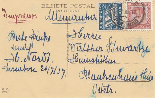 Portugal 1937 ansichtskarte - portugal:, 1937: