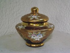 Deckeldose Vorratsdose Bonboniere Bohemia Glas Blumenrelief vergoldet handbemalt