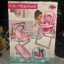Lissi Baby Puppenspielset 4-in-1 Hochstuhl, Schaukel, Babywippe & Trage Kinder Geschenkset