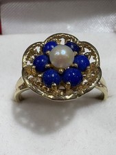 Ring, 333 Gelbgold (8 Karat), mit Flussperle und Lapislazuli, Gr. 54