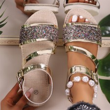Damen Sandalen Hausschuhe Schuhe Trekkingsandalen Glitzer Freizeitschuhe Slipper