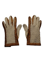 Vintage Damen Autofahrer-Handschuhe aus Leder, braun-beige