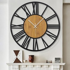 80 cm runde Holz-Wanduhr schwarz für Wohnzimmer-Dekoration, Vintage-Stil