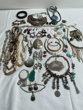 Vintage Modeschmuck Konvolut Boho Ethno, Halbedelsteine, Messing, Perlmutt