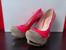 FERSENGOLD Berlin Lackleder Wildleder Plateau Pumps rosa grau 40