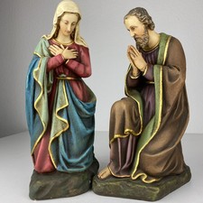 3 große Krippenfigur Kirchenfigur Maria Josef Jesus Kind Gips handbemalt Antik