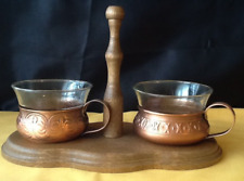 Tea for Two Teeglas Teegläser Grog feuerfestes Glas im Holzständer Vintage