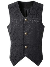 Schwarze Herren Weste Jacquard Brokat Goth Viktorianisch Barock Steampunk XL 2XL