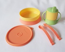 Tupperware Miniatur Tuppercare Teller Trinklerntasse Besteck,für Puppenstube RAR