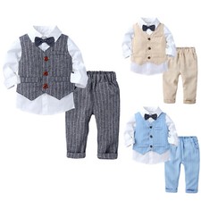 Baby Jungen Gentleman Outfit Set Hemd + Weste + Hose Hochzeit Party Taufe Anzug