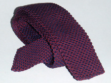 hochwertige Strickkrawatte blau rot meliert - reine Seide ORGANZINO - neuwertig
