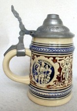 ALT Humpen Bierkrug Spruch Wein Handel um 1900 Krug Zinn Sammelkrüge