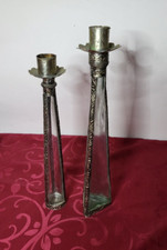 2 Glaskerzenhalter Orientalisch Mit Handgefertigten Metallbändern H 33 und 38 cm