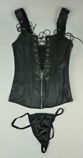 Leder Corsage Korsett mit String schwarz Gr. S (34)