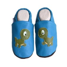 Liya's Lederpuschen Krabbelschuhe Hausschuhe - #565 Dino in türkisgrün