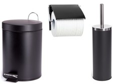 MSV 3 teiliges Badset WC Bürste Kosmetikeimer Toilettenpapierhalter Schwarz