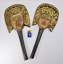2 alte asiatische MASKEN KÖPFE aus Stab Wayang Golek? Bali Buddhismus Asien Deko